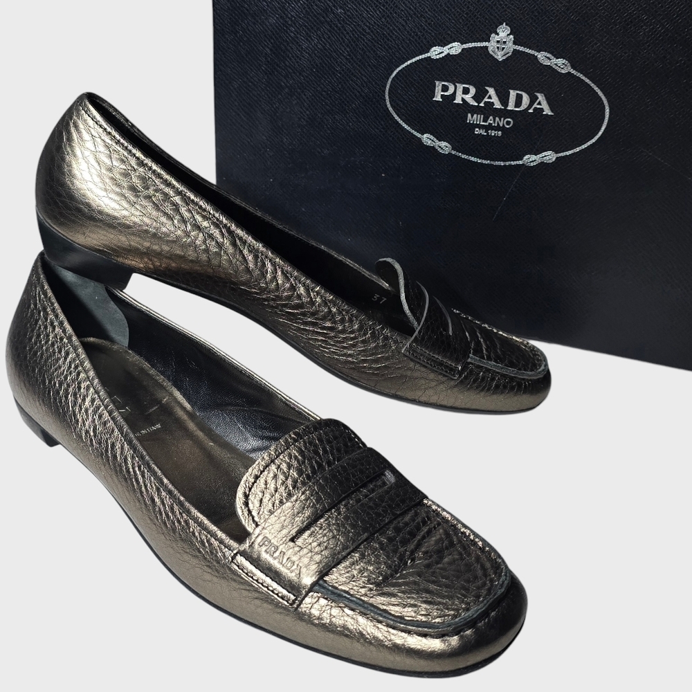 Prada Women's Bronze Leather Loafers